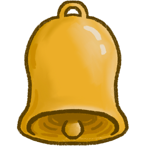 A large golden bell with a small loop to hang it from at the top.